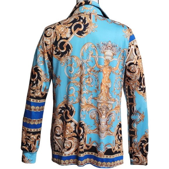 Versace style 3 Piece Stretchy Ensemble Jacket Crop Top Pant Medusa chic - Picture 13 of 16